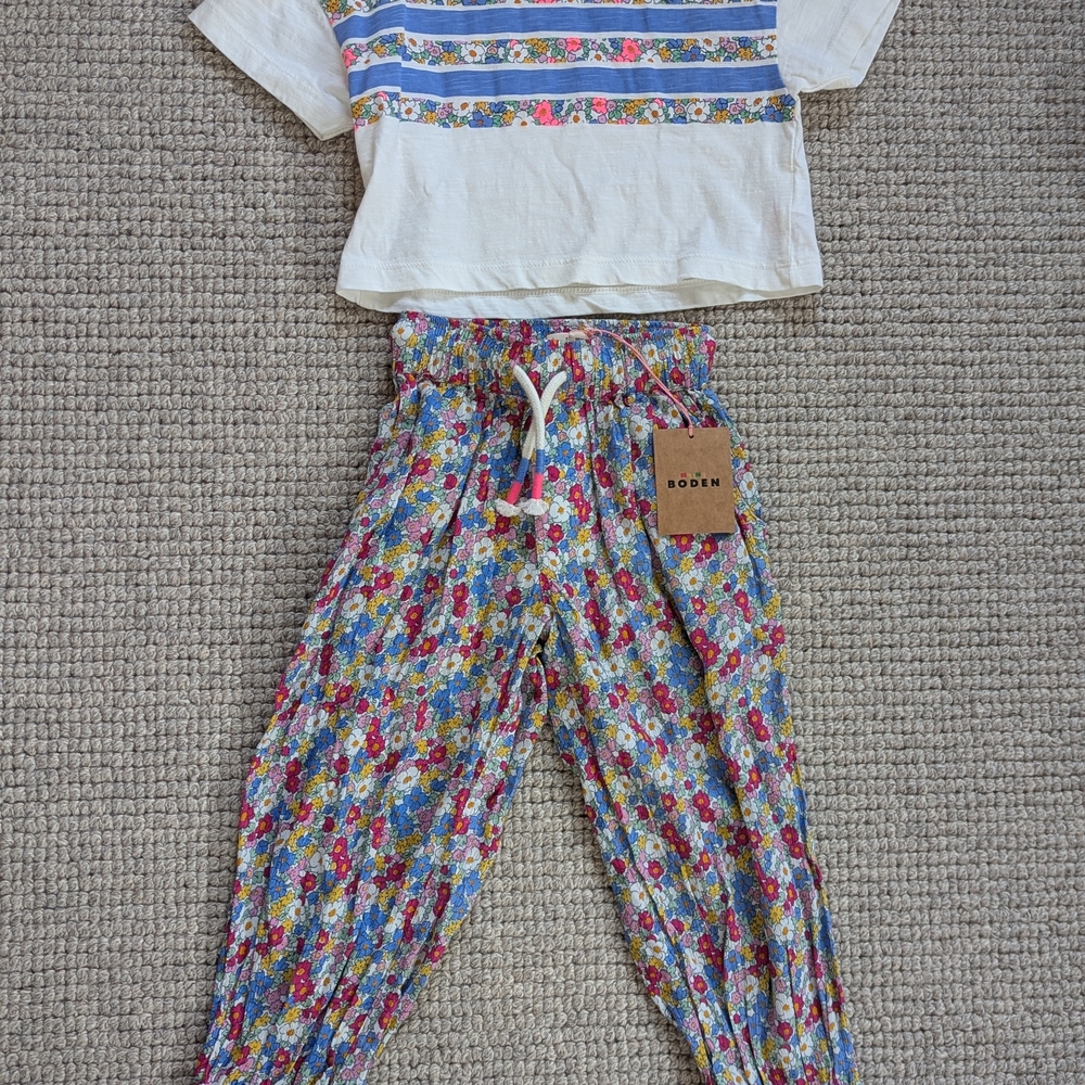 Floral Print Pants and Striped Top Set - Picture 5 of 6